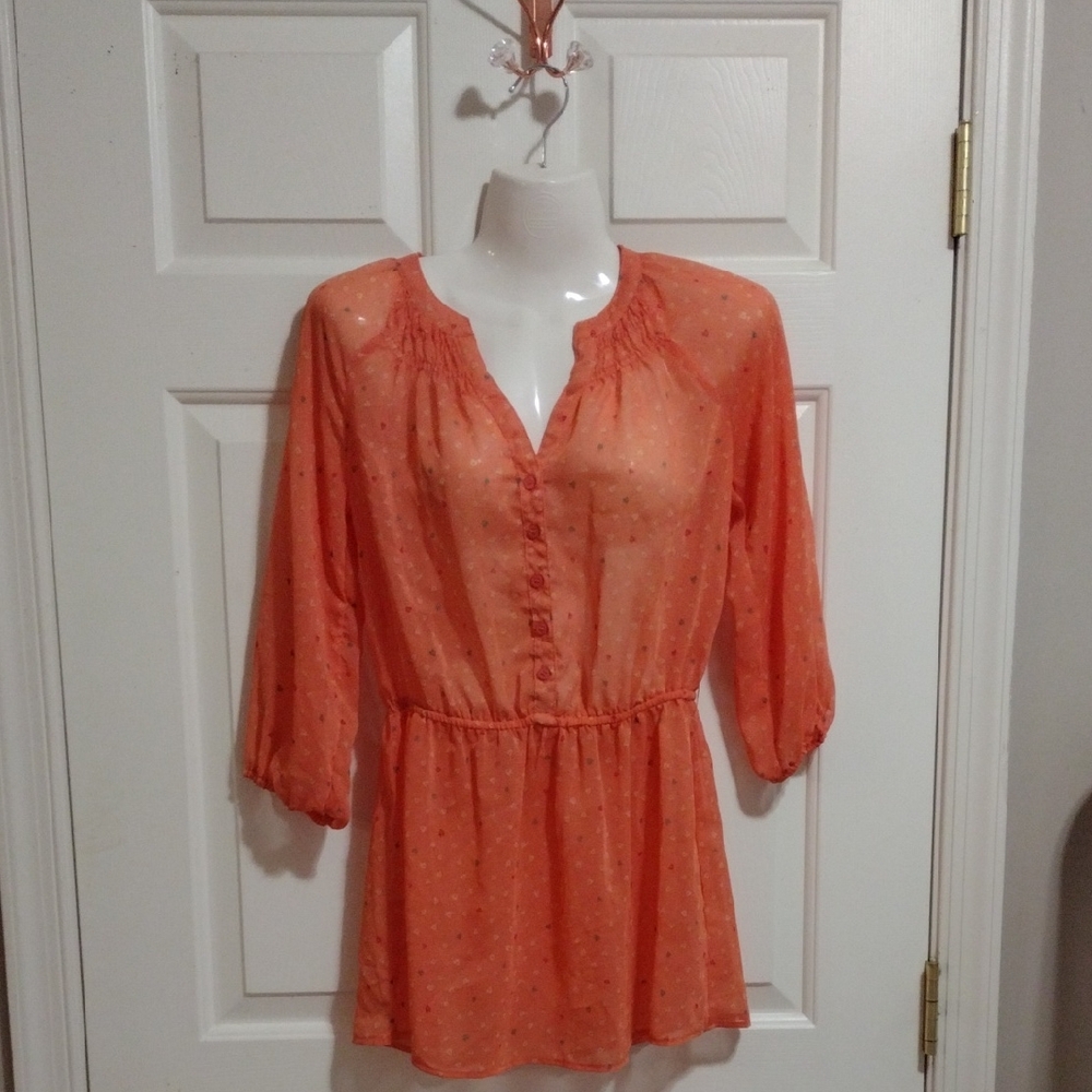 Mossimo Supply Co Orange Buttoned Blouse with Mandarin Collar Small